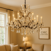 19th C. Rococo Iron & Crystal Round Chandelier 28"