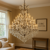 19th C. Rococo Iron & Crystal Round Chandelier 60"