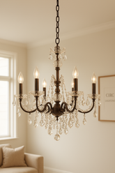 19Th C. Rococo Iron & Crystal Outdoor Chandelier