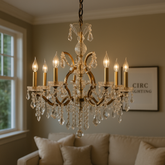 19th C. Rococo Iron & Crystal Round Chandelier 28"