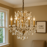 19th C. Rococo Iron & Crystal Round Chandelier 18"