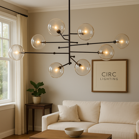 Glass Globe Mobile Eight-Arm Chandelier 79"