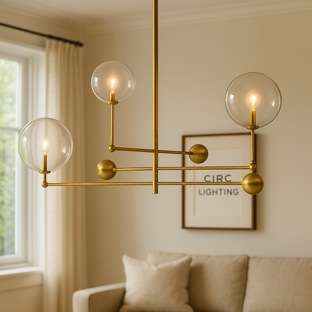 Glass Globe Mobile Three-Arm Chandelier 46"