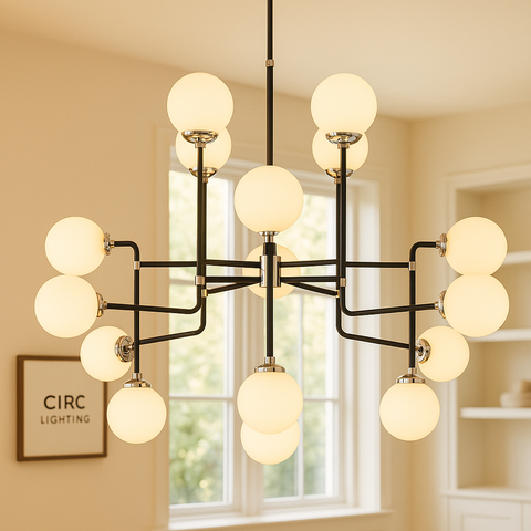 Bistro Globe Milk Glass Chandelier 56"