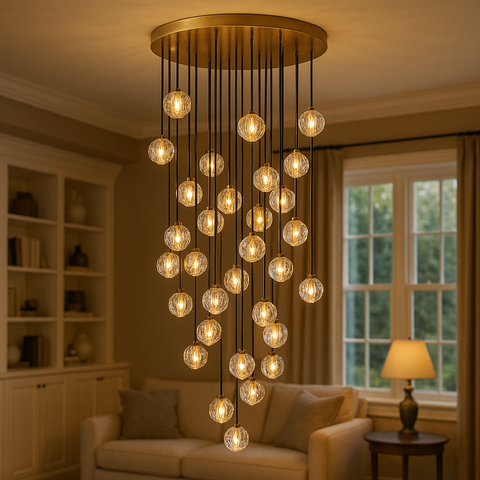 Boule De Cristal Clear Glass Round Cluster Chandelier 30"