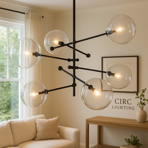 Glass Globe Mobile Six-Arm Chandelier 55"