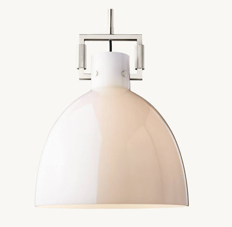 Machinist Milk Glass Cloche Pendant – Brass & Nickel