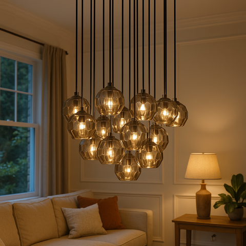 Boule De Cristal Smoke Glass Round Cluster Chandelier 24"