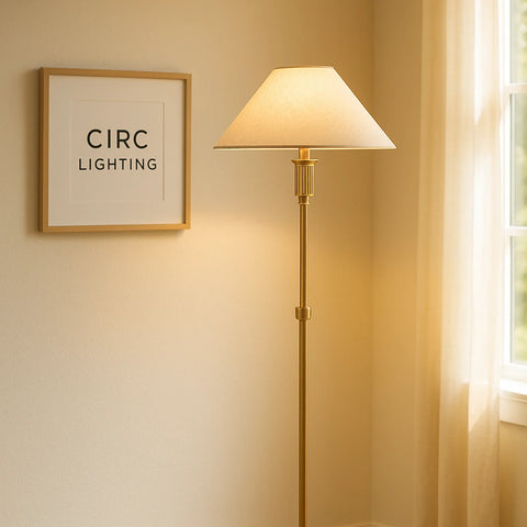 Pyramid Linen Shade Telescoping Floor Lamp