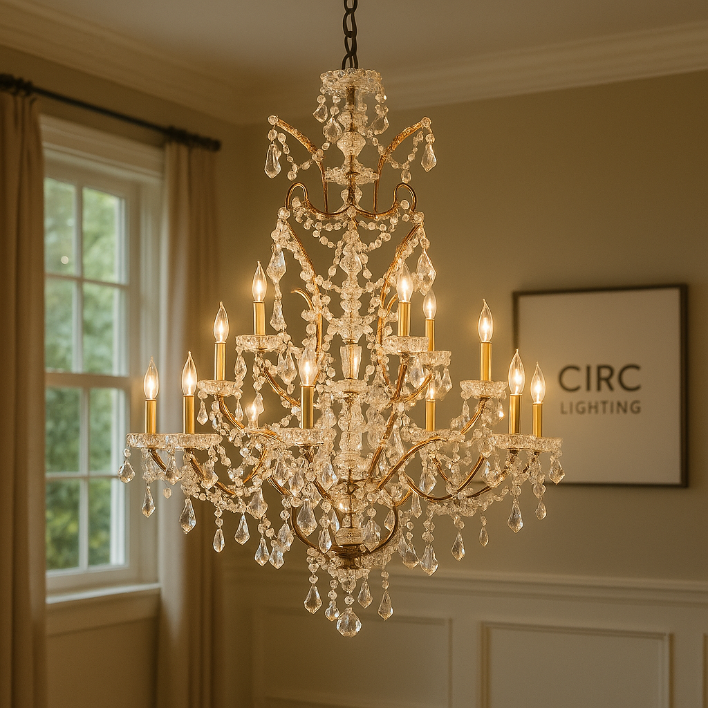 19th C. Rococo Iron & Crystal Round Chandelier 40"