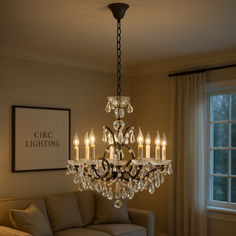 19th C. Rococo Iron & Crystal Round Chandelier 33"