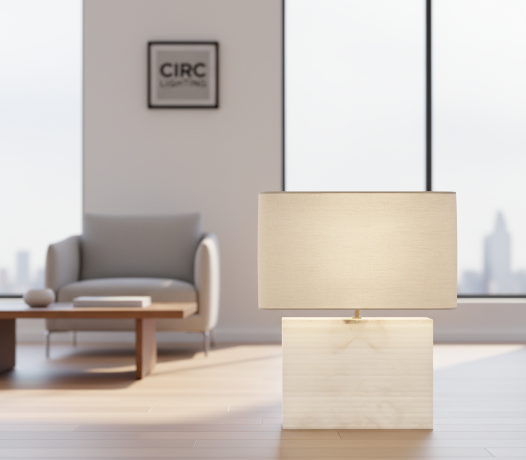 Tallado Alabaster Wide Rectangular Table Lamp
