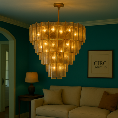 Lattice Smoke Glass Tiered Round Chandelier 36"