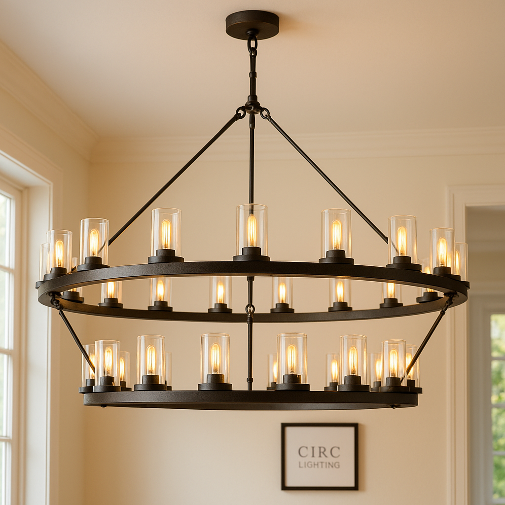 Ondra Round Two-Tier Clear Glass Chandelier 48"