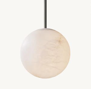 Hand-Carved Alabaster Globe Pendant – Luxury Stone Light