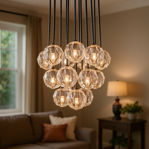 Boule De Cristal Clear Glass Round Cluster Chandelier 19"