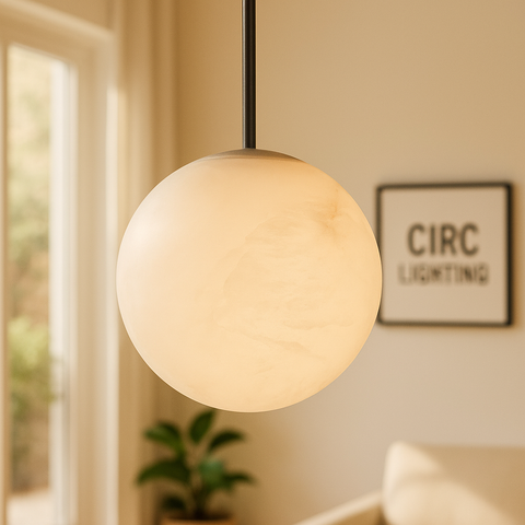 Hand-Carved Alabaster Globe Pendant