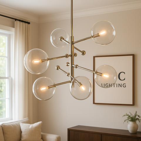Glass Globe Mobile Six-Arm Chandelier 40"