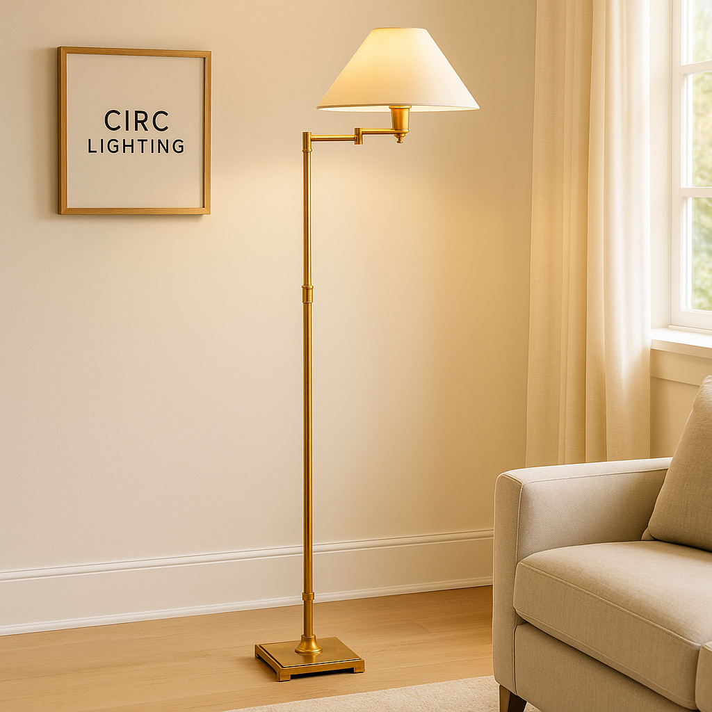 Petite Candlestick Linen Shade Swing-Arm Floor Lamp