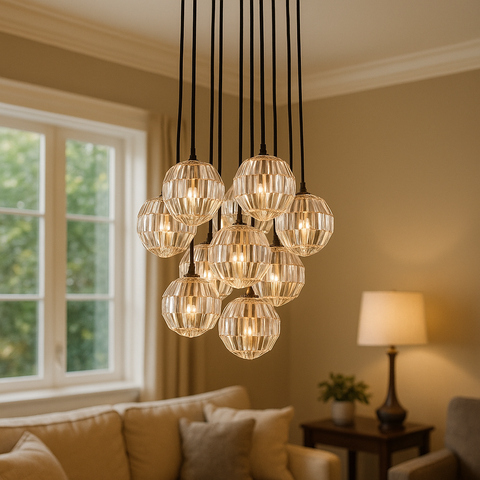 Boule De Cristal Clear Glass Round Cluster Chandelier 14"