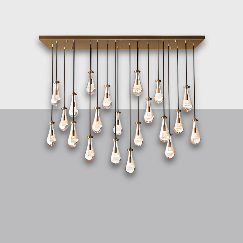 72" Rain Rectangular Chandelier  – Glass Drop & Brass
