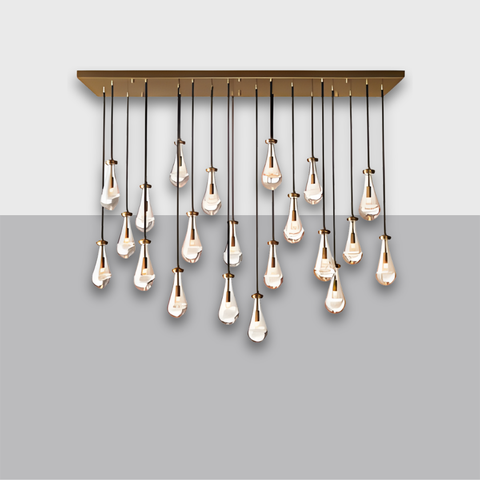 72" Rain Rectangular Chandelier  – Glass Drop & Brass