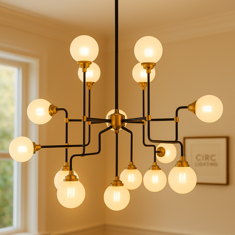 Bistro Globe Milk Glass Chandelier 56"