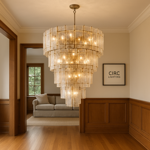 Lattice Clear Glass Tiered Round Chandelier 47"