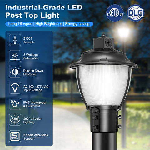 CIRC 48W-80W LED Post Area Light 80W/60W/48W CCT Tunable 3K/4K/5K with Built-In Photocell