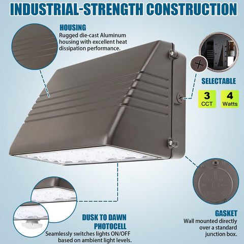 CIRC 28W-70W LED FULL CUT-OFF WALL PACK CCT TUNABLE 3/4/5K 120-277VAC WITH PHOTOCELL