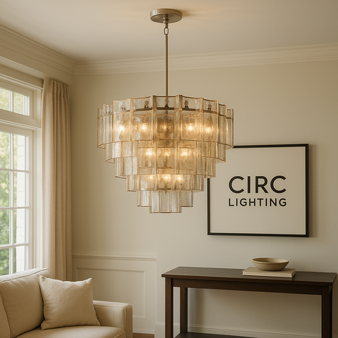 Lattice Clear Glass Tiered Round Chandelier 36"