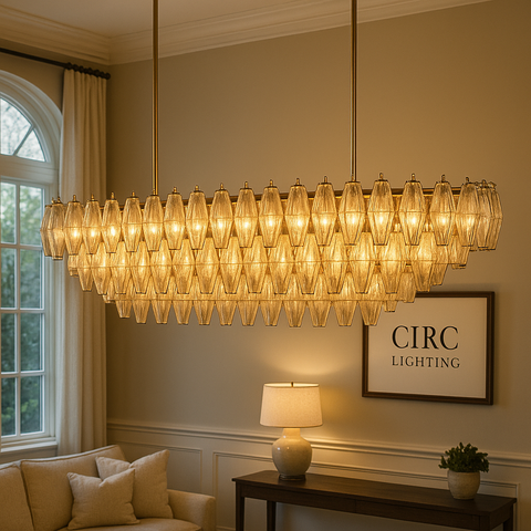Chiara Smoke Glass Tiered Rectangular Chandelier 54"