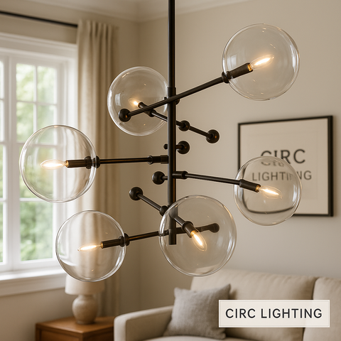Glass Globe Mobile Six-Arm Chandelier 40"