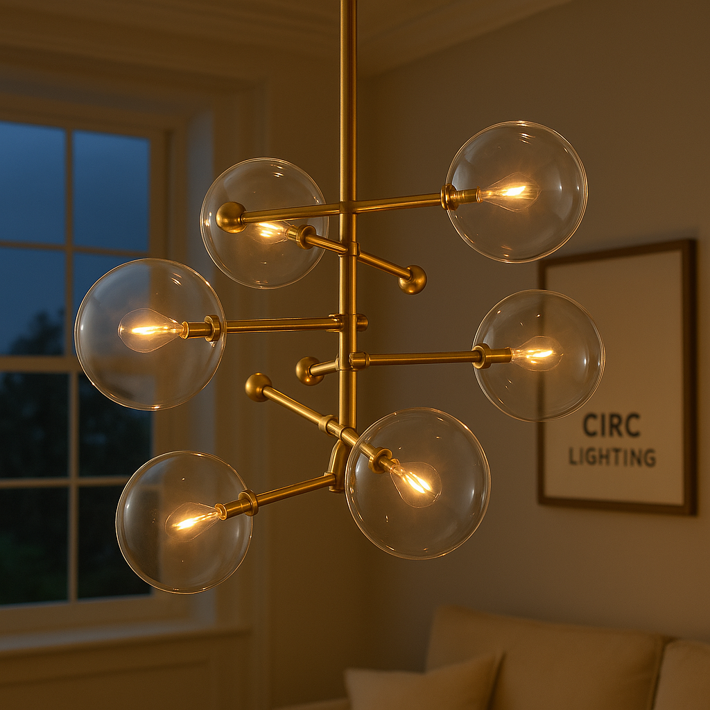 Glass Globe Mobile Six-Arm Chandelier 40"