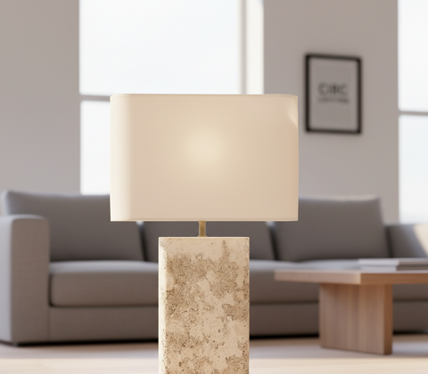 Tallado Classico Travertine Rectangular Table Lamp