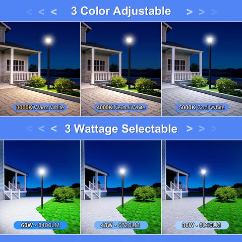 CIRC 48W-80W LED Post Area Light 80W/60W/48W CCT Tunable 3K/4K/5K with Built-In Photocell