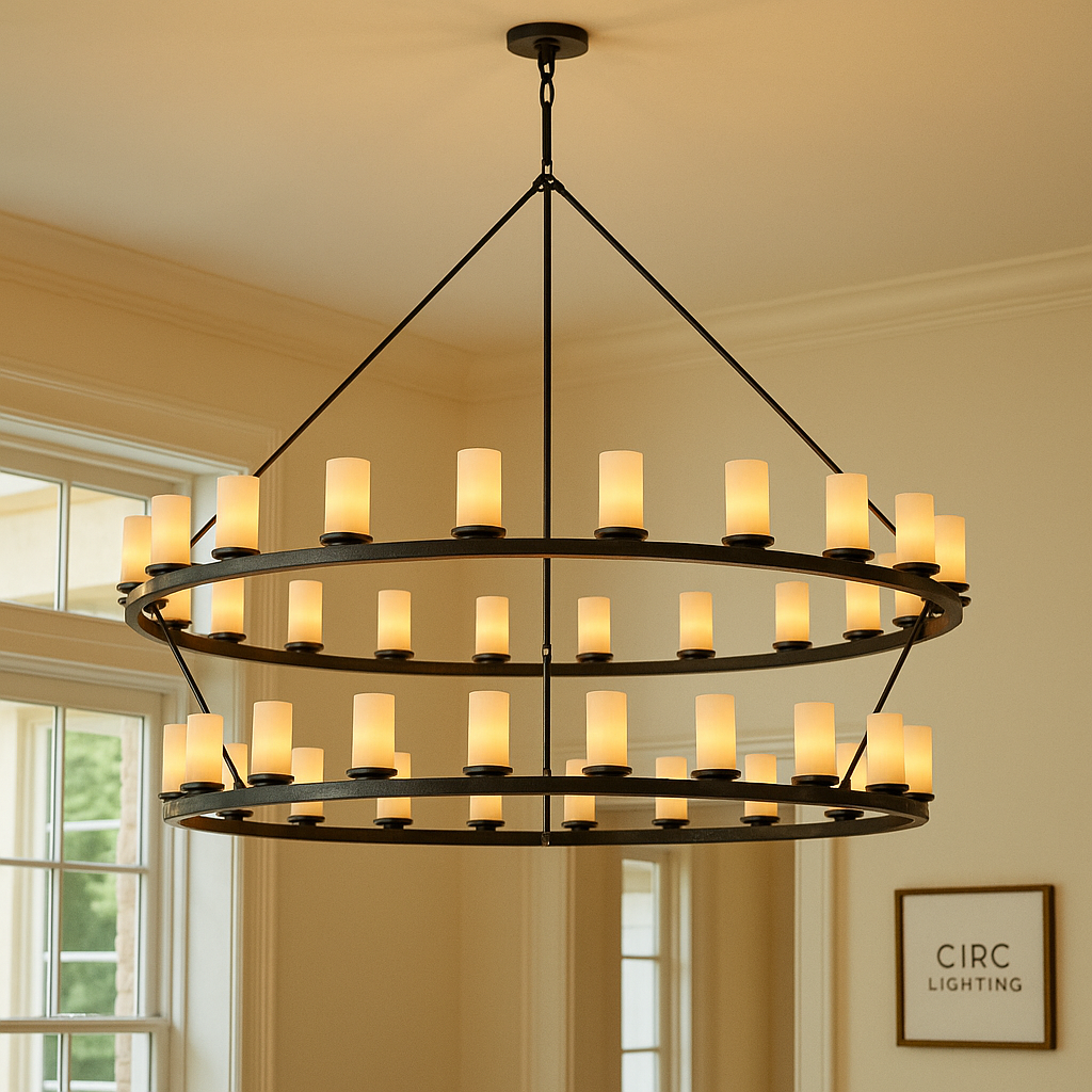 Ondra Round 2-Tier Milk Glass Chandelier 72"