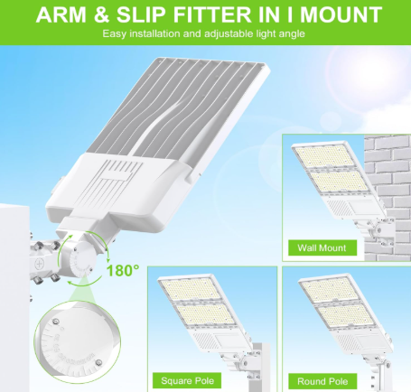 CIRC 200W–320W LED Shoebox Area Light 320W/240W/200W Selectable 5000K 100–277V Built-In Photocell A&N Bracket White