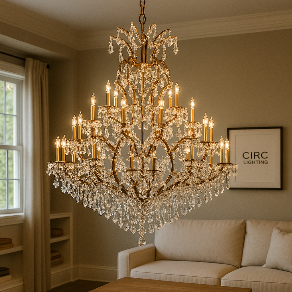 19th C. Rococo Iron & Crystal Round Chandelier 60"