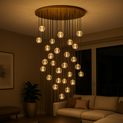 Boule De Cristal Clear Glass Round Cluster Chandelier 40"