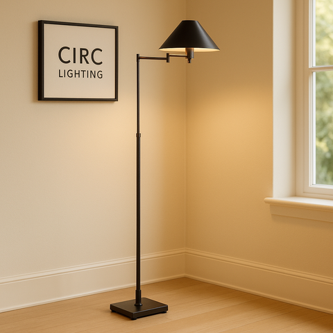 Petite Candlestick Metal Shade Swing-Arm Floor Lamp