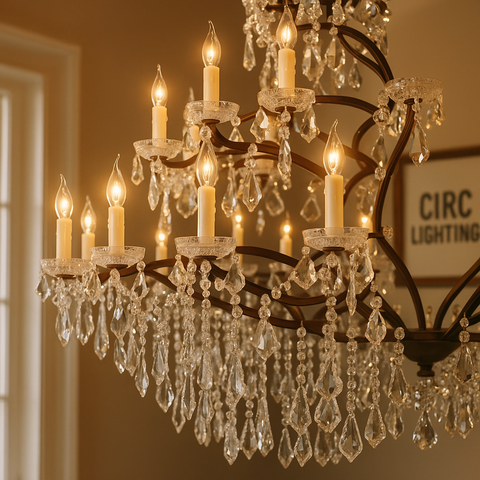 19th C. Rococo Iron & Crystal Round Chandelier 101"