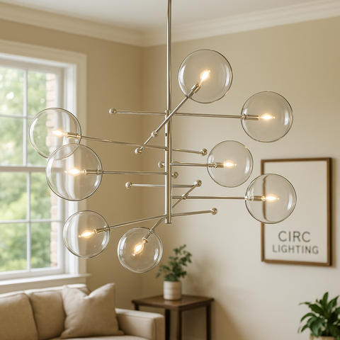 Glass Globe Mobile Eight-Arm Chandelier 79"