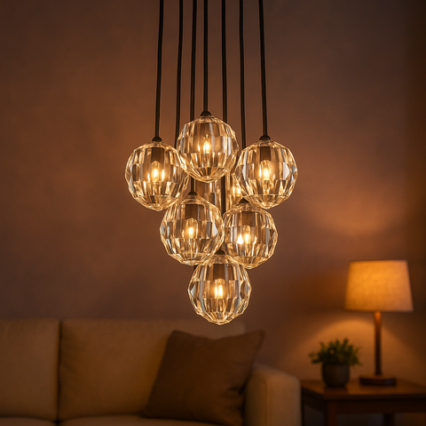 Boule De Cristal Clear Glass Round Cluster Chandelier 14"