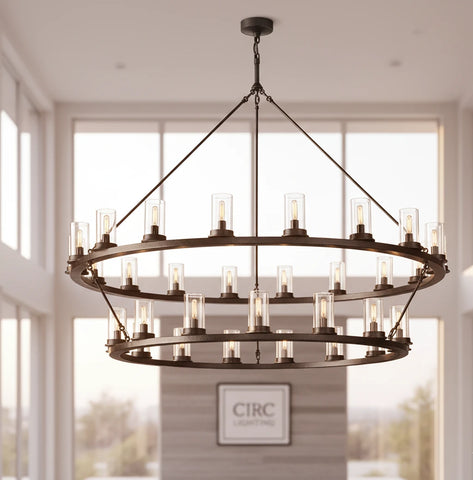 Ondra Round Two-Tier Clear Glass Chandelier 60"
