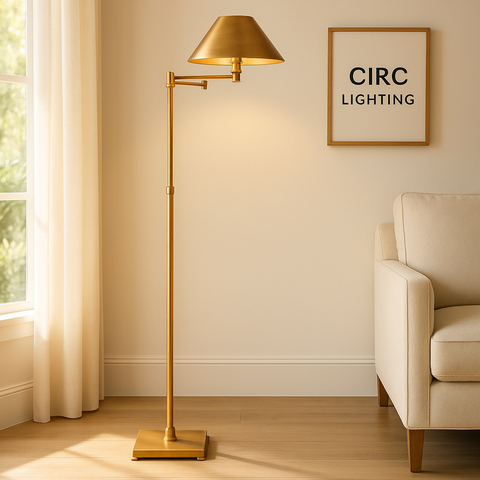 Petite Candlestick Metal Shade Swing-Arm Floor Lamp