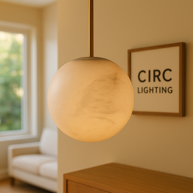 Hand-Carved Alabaster Globe Pendant