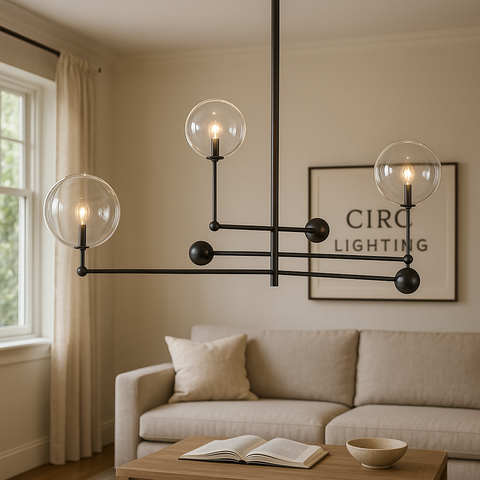 Glass Globe Mobile Three-Arm Chandelier 46"