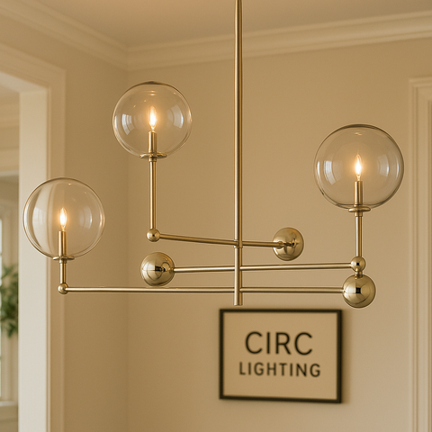 Glass Globe Mobile Three-Arm Chandelier 46"