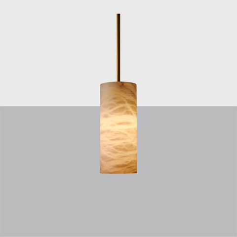 Hand-Carved Alabaster Cylinder Pendant – Luxury Stone Light